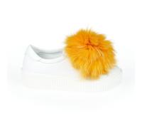 Mr&Mrs Italy White Textile Women Sneaker With Real Fur Pom Poms - EU37/US7