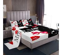 Mr Mrs - Set di lenzuola per coppie, con scritta in lingua inglese "Mr Mrs", set di biancheria da letto, con scritta in lingua inglese "His and Her e Her Bedding Set nero bianco e creativo con citazi