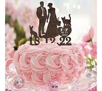 Mr & Mrs Wedding Anniversary Cake Topper Sagoma in legno con cane gatto personalizzato coppia nomi est data retro sposa e sposo topper torta per addio al nubilato bomboniere addio al nubilato regali