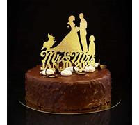 Mr & Mrs Wedding Anniversary Cake Toppers Glitter Gold Silhouette con cane gatto personalizzato cognome data divertente sposa & sposo cake topper per anniversario di matrimonio decorazione festa addio