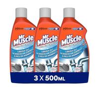 Mr Muscle Sciogli Capelli, Disgorgante Professionale Forte, 3 Pezzi x 500ml | Stura Lavandini e Scarichi, Forte per Capelli e Peli di Animali, Sicuro per i Tubi, Formato Scorta