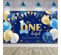 Mr. Onederful - Sfondo per festa di compleanno per bambini, 1° compleanno, colore: blu e oro