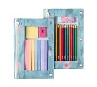 Mr. Pen Astuccio in tessuto con 3 fori per raccoglitore, colore nero, set, Fiori primaverili, 2 pezzi, Custodia