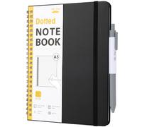 Mr. Pen- Dotted Spiral Journal Notebook with Leather Hardcover, A5 Size(5.7 * 7.9), 160 Pages, Black, 50 sticky tabs, 1 pc Pen, 1 Elastic Band