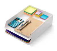 Mr. Pen - Organizer da scrivania con vassoio portadocumenti in plastica, confezione da 2, bianco, per documenti da scrivania, portadocumenti da s