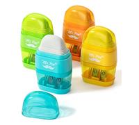 Mr. Pen - Temperamatite e gomma, confezione da 4, colorato, 2 fori per affilare, piccolo temperamatite manuale portatile