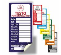 Mr Pubblicità - 105 Etichette Adesive per Tagliando Auto - 5x10 cm - PERSONALIZZATE con Logo e/o Testo - Multicolore - Ideali per Cambio Olio, Manutenzione e Officine - Adesione Forte (Blu)
