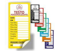 Mr Pubblicità - 105 Etichette Adesive per Tagliando Auto - 5x10 cm - PERSONALIZZATE con Logo e/o Testo - Multicolore - Ideali per Cambio Olio, Manutenzione e Officine - Adesione Forte (Giallo)