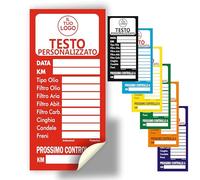 Mr Pubblicità - 105 Etichette Adesive per Tagliando Auto - 5x10 cm - PERSONALIZZATE con Logo e/o Testo - Multicolore - Ideali per Cambio Olio, Manutenzione e Officine - Adesione Forte (Rosso)