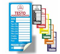 Mr Pubblicità - 105 Etichette Adesive per Tagliando Auto - 5x10 cm - PERSONALIZZATE con Logo e/o Testo - Multicolore - Ideali per Cambio Olio, Manutenzione e Officine - Adesione Forte (Azzurro)