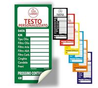 Mr Pubblicità - 105 Etichette Adesive per Tagliando Auto - 5x10 cm - PERSONALIZZATE con Logo e/o Testo - Multicolore - Ideali per Cambio Olio, Manutenzione e Officine - Adesione Forte (Verde)