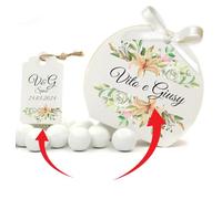 Mr Pubblicità - kit da 75 pezzi PERSONALIZZATI (stampa inclusa) - 25 Scatoline Portaconfetti + 25 Tag + 25 Nastrini, Per Sposi, Matrimonio, Nozze, Promessa, Scatolino, Bomboniera
