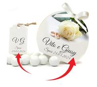 Mr Pubblicità - kit da 75 pezzi PERSONALIZZATI (stampa inclusa) - 25 Scatoline Portaconfetti + 25 Tag + 25 Nastrini, Per Sposi, Matrimonio, Nozze, Promessa, Scatolino, Bomboniera