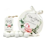 Mr Pubblicità - kit da 75 pezzi PERSONALIZZATI (stampa inclusa) - 25 Scatoline Portaconfetti + 25 Tag + 25 Nastrini, Per Sposi, Matrimonio, Nozze, Promessa, Scatolino, Bomboniera