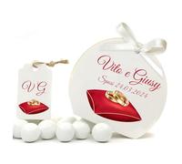 Mr Pubblicità - kit da 75 pezzi PERSONALIZZATI (stampa inclusa) - 25 Scatoline Portaconfetti + 25 Tag + 25 Nastrini, Per Sposi, Matrimonio, Nozze, Promessa, Scatolino, Bomboniera