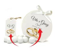 Mr Pubblicità - kit da 75 pezzi PERSONALIZZATI (stampa inclusa) - 25 Scatoline Portaconfetti + 25 Tag + 25 Nastrini, Per Sposi, Matrimonio, Nozze, Promessa, Scatolino, Bomboniera