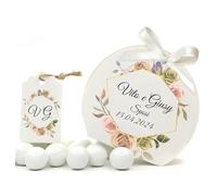 Mr Pubblicità - kit da 75 pezzi PERSONALIZZATI (stampa inclusa) - 25 Scatoline Portaconfetti + 25 Tag + 25 Nastrini, Per Sposi, Matrimonio, Nozze, Promessa, Scatolino, Bomboniera