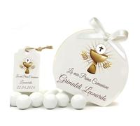 Mr Pubblicità - kit da 75 pezzi PERSONALIZZATI (stampa inclusa)- 25 Scatoline Portaconfetti + 25 Tag Bigliettini + 25 Nastrini - Per Prima Comunione, Bomboniera, Sacchetto, Fazzoletti, confetti.