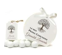 Mr Pubblicità - kit da 75 pezzi PERSONALIZZATI (stampa inclusa)- 25 Scatoline Portaconfetti + 25 Tag Bigliettini + 25 Nastrini - Per Prima Comunione, Bomboniera, Sacchetto, Fazzoletti, confetti.