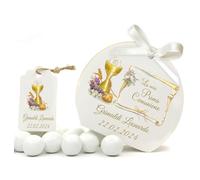 Mr Pubblicità - kit da 75 pezzi PERSONALIZZATI (stampa inclusa)- 25 Scatoline Portaconfetti + 25 Tag Bigliettini + 25 Nastrini - Per Prima Comunione, Bomboniera, Sacchetto, Fazzoletti, confetti.