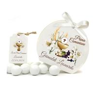 Mr Pubblicità - kit da 75 pezzi PERSONALIZZATI (stampa inclusa)- 25 Scatoline Portaconfetti + 25 Tag Bigliettini + 25 Nastrini - Per Prima Comunione, Bomboniera, Sacchetto, Fazzoletti, confetti.