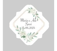 Mr Pubblicità - N. 100 -Adesivi Matrimonio con Stampa Inclusa Personalizzati con nome e data, Tag nozze, etichette adesive per sposi,nozze, Chiudipacco Sacchetti Bomboniere Scatoline