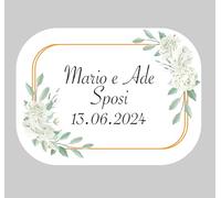 Mr Pubblicità - N. 100 -Adesivi Matrimonio con Stampa Inclusa Personalizzati con nome e data, Tag nozze, etichette adesive per sposi,nozze, Chiudipacco Sacchetti Bomboniere Scatoline