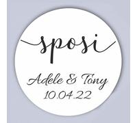 Mr Pubblicità - N. 100 -Adesivi Matrimonio con Stampa Inclusa Personalizzati con nome e data, Tag nozze, etichette adesive per sposi,nozze, Chiudipacco Sacchetti Bomboniere Scatoline