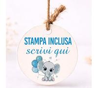 Mr Pubblicità - n. 60 Bigliettini circolari - STAMPA INCLUSA - Tag per Bomboniera a cerchio Battesimo, Nascita, Compleanno -Cartellini, Etichette - bomboniere personalizzabili (ELEFNTINO BOY)