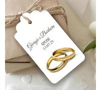 Mr Pubblicità - n. 60 Tag Bigliettini Bomboniera Personalizzati con Stampa inclusa - Etichette per Matrimonio, Sposi - Cartellini tag per bomboniere personalizzabili - Etichette (Fedi)