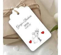 Mr Pubblicità - n. 60 Tag Bigliettini Bomboniera Personalizzati con Stampa inclusa - Etichette per Matrimonio, Sposi - Cartellini tag per bomboniere personalizzabili - Etichette (Sposini)