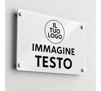 Mr Pubblicità - Targa Personalizzata Plexiglass Personalizzata, Stampata con Logo Testo o Immagine, Insegna, Cartello, Targhetta (25x17 cm) (BIANCO)