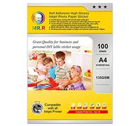 MR.R 135gsm/m² A4x100 fogli Carta fotografica lucida autoadesiva Etichette vuote lucide lucide per stampe Adesivi autoadesivi di qualità fotografica