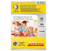 MR.R 135gsm/m² fogli A4x50 carta fotografica lucida autoadesiva carta lucida etichette bianche lucide per stampe adesivi stampabili di qualità fotografica autoadesivi
