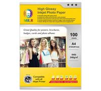 MR.R 240 g/mq 100 fogli A4 Carta fotografica a getto d'inchiostro lucida su un lato Carta fotografica lucida ad asciugatura istantanea Fogli fotografici bianchi luminosi impermeabili