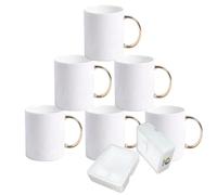 MR.R 6 Set Grado AAA Sublimazione Vuoti Lavastoviglie Tazze da caffè in ceramica bianca con manici dorati Tazza classica da 11 once per latte Tè Cola Acqua
