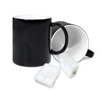 MR.R Set di 2 bicchieri vergini per sublimazione, lavastoviglie da 325 ml, bianco, vuoto, in ceramica, magica, cambia colore, tazza da caffè, tazza bianca con manico, nero