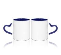 MR.R Set di 2 tazze da caffè vergini a sublimazione da 325 ml con interno blu scuro e manico a forma di cuore