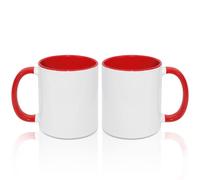 MR.R Set di 2 tazze da caffè vuote per sublimazione, 325 ml, tazza bianca con interno e manico di colore rosso