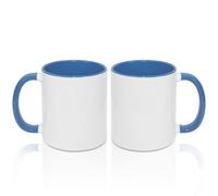 MR.R Set di 2 tazze da caffè vuote per sublimazione, 325 ml, tazza bianca con interno e manico di colore blu