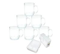 MR.R Set di 6 tazze da caffè in vetro trasparente per sublimazione da 325 ml, con manico, per trasferimento termico e rivestimento termico