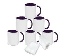 MR.R Set di 6 tazze da caffè vuote per sublimazione, 325 ml, tazza bianca con interno e manico di colore viola
