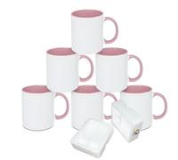 MR.R Set di 6 tazze da caffè vuote per sublimazione, 325 ml, tazza bianca con interno e manico di colore rosa