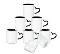 MR.R Tazza in ceramica bianca, adatta alla lavastoviglie, per sublimazione, modello classico, con interno di colore nero e manico a cuore, da 325,31 ml, set di 6 pezzi per scatola
