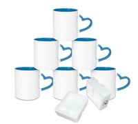 MR.R Tazza in ceramica bianca, adatta alla lavastoviglie, per sublimazione, modello classico, con interno di colore blu e manico a cuore, da 325,31 ml, set di 6 pezzi per scatola