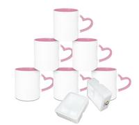 MR.R - Tazza in ceramica bianca per sublimazione, con manico a forma di cuore, da 325,31 ml, colore interno: Rosa, confezione da 6