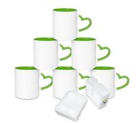 MR.R - Tazza in ceramica bianca per sublimazione, con manico a forma di cuore, da 325,31 ml, colore interno: Verde, confezione da 6