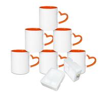 MR.R - Tazza in ceramica bianca per sublimazione, con manico a forma di cuore, da 325,31 ml, colore interno: Arancione, confezione da 6