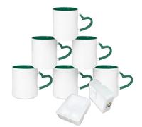 MR.R Tazza in Ceramica per Lavastoviglie a Sublimazione, Rivestita in Bianco Con Interno Nero e Manico a Cuore - 325 ml, Set di 6 Pezzi