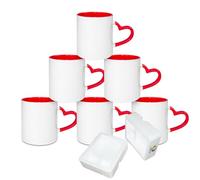 MR.R Tazza per sublimazione colorata internamente in rosso, con manico a forma di cuore, 325,31 ml, confezione da 6